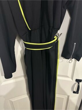 Black Dress with Neon Yellow Trim - Contemporary Women's Jumpsuit